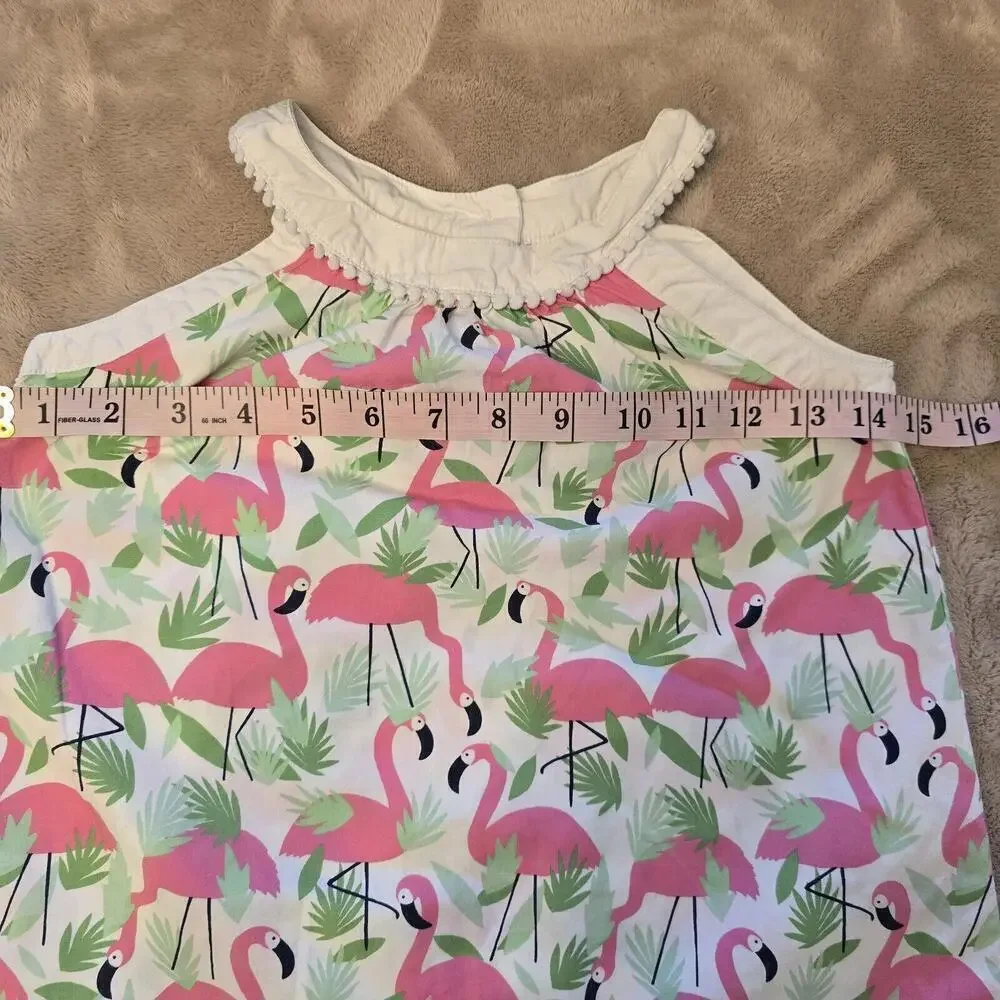 Gymboree Girls White Pink Green Flamingo Printed Blouse Shirt Top Size 6